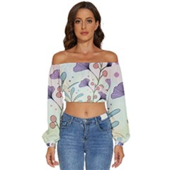 Flower Paint Flora Nature Plant Long Sleeve Crinkled Weave Crop Top