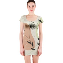 Flora Floral Flower Nature Plant Doodle Short Sleeve Bodycon Dress