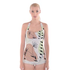 Flora Floral Flower Nature Plant Doodle Boyleg Halter Swimsuit 