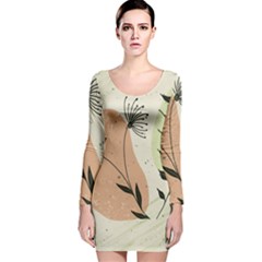 Flora Floral Flower Nature Plant Doodle Long Sleeve Velvet Bodycon Dress