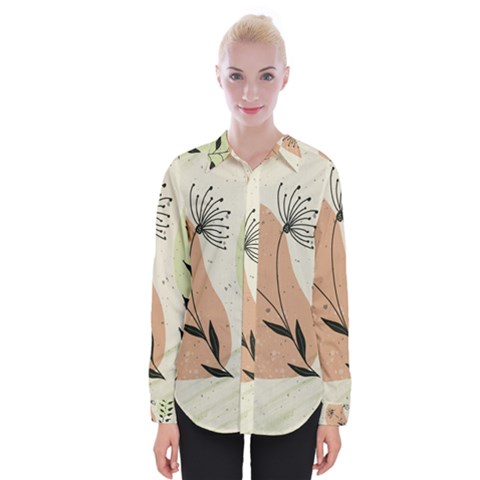 Flora Floral Flower Nature Plant Doodle Womens Long Sleeve Shirt by Maspions