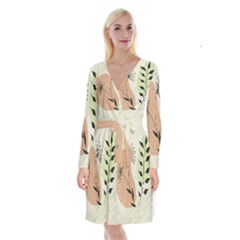 Flora Floral Flower Nature Plant Doodle Long Sleeve Velvet Front Wrap Dress