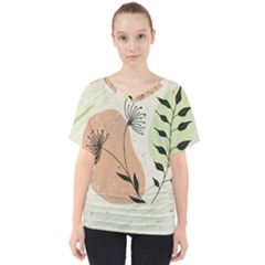 Flora Floral Flower Nature Plant Doodle V-neck Dolman Drape Top