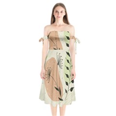 Flora Floral Flower Nature Plant Doodle Shoulder Tie Bardot Midi Dress