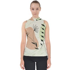 Flora Floral Flower Nature Plant Doodle Mock Neck Shell Top