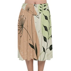 Flora Floral Flower Nature Plant Doodle Velvet Flared Midi Skirt