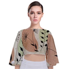 Flora Floral Flower Nature Plant Doodle Tie Back Butterfly Sleeve Chiffon Top