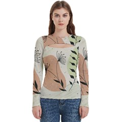 Flora Floral Flower Nature Plant Doodle Women s Cut Out Long Sleeve T-shirt by Maspions