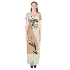 Flora Floral Flower Nature Plant Doodle Short Sleeve Maxi Dress