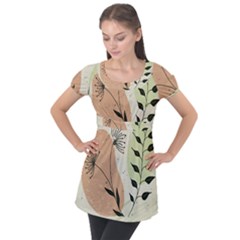 Flora Floral Flower Nature Plant Doodle Puff Sleeve Tunic Top by Maspions