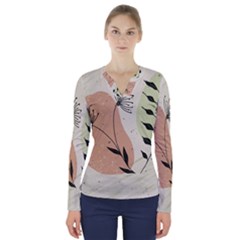 Flora Floral Flower Nature Plant Doodle V-neck Long Sleeve Top