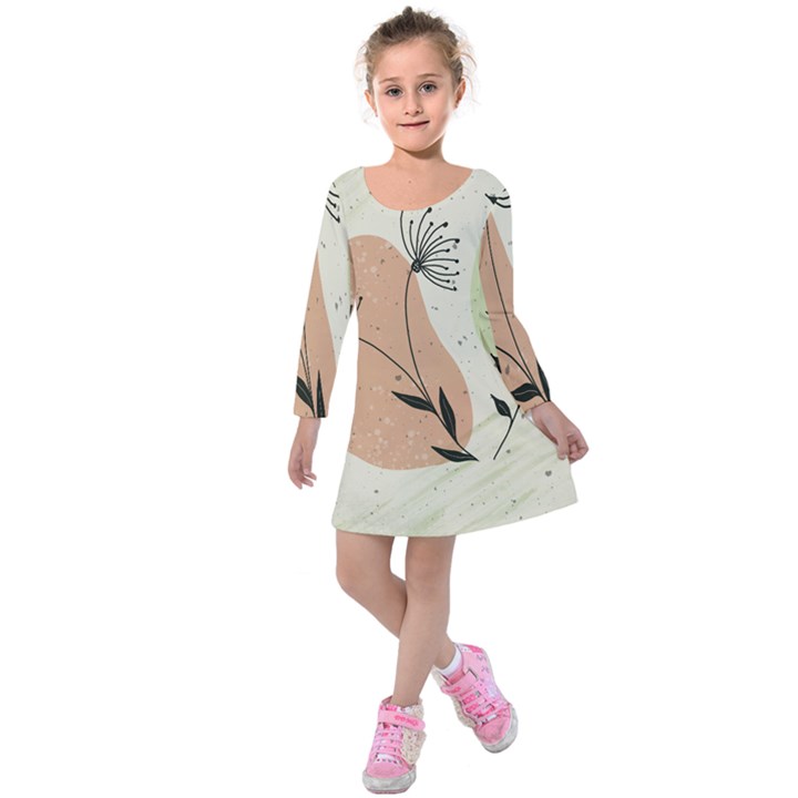 Flora Floral Flower Nature Plant Doodle Kids  Long Sleeve Velvet Dress