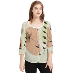 Flora Floral Flower Nature Plant Doodle Chiffon Quarter Sleeve Blouse by Maspions