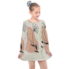 Flora Floral Flower Nature Plant Doodle Kids  Long Sleeve Dress