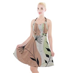 Flora Floral Flower Nature Plant Doodle Halter Party Swing Dress  by Maspions