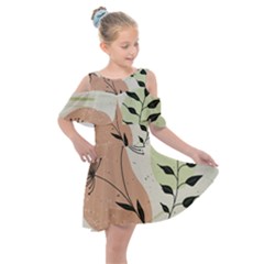 Flora Floral Flower Nature Plant Doodle Kids  Shoulder Cutout Chiffon Dress