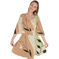 Flora Floral Flower Nature Plant Doodle Velour Kimono Dress by Maspions