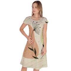 Flora Floral Flower Nature Plant Doodle Classic Short Sleeve Dress by Maspions