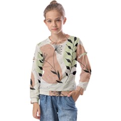 Flora Floral Flower Nature Plant Doodle Kids  Long Sleeve T-shirt With Frill 