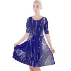 Flower Nature Abstract Art Quarter Sleeve A-line Dress