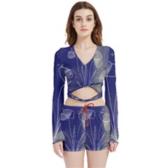 Flower Nature Abstract Art Velvet Wrap Crop Top And Shorts Set