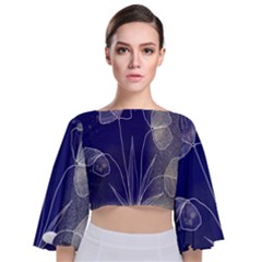 Flower Nature Abstract Art Tie Back Butterfly Sleeve Chiffon Top