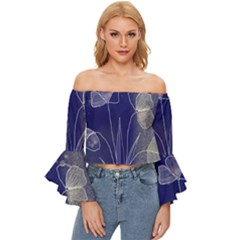 Flower Nature Abstract Art Off Shoulder Flutter Bell Sleeve Top