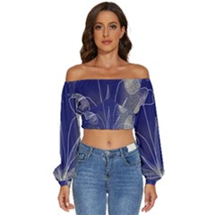 Flower Nature Abstract Art Long Sleeve Crinkled Weave Crop Top