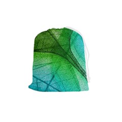 3d Leaves Texture Sheet Blue Green Drawstring Pouch (medium) by Cemarart