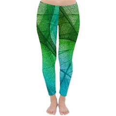 3d Leaves Texture Sheet Blue Green Classic Winter Leggings by Cemarart