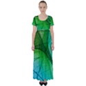 3d Leaves Texture Sheet Blue Green High Waist Short Sleeve Maxi Dress View1