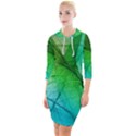 3d Leaves Texture Sheet Blue Green Quarter Sleeve Hood Bodycon Dress View1