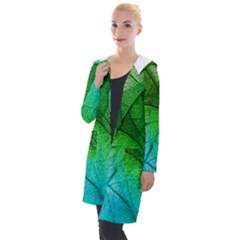 3d Leaves Texture Sheet Blue Green Hooded Pocket Cardigan by Cemarart