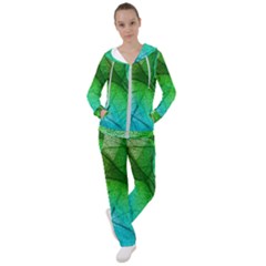 3d Leaves Texture Sheet Blue Green Women s Tracksuit by Cemarart