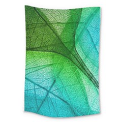 3d Leaves Texture Sheet Blue Green Large Tapestry by Cemarart