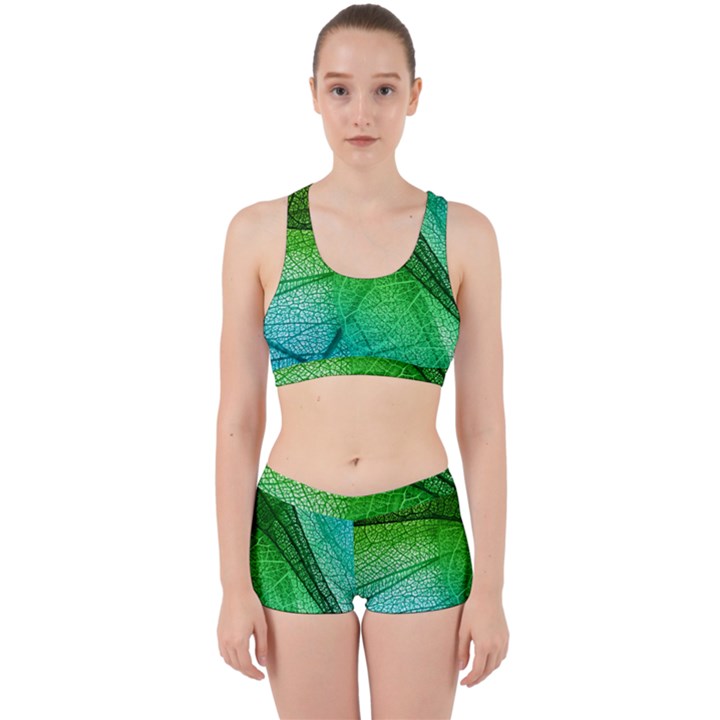 3d Leaves Texture Sheet Blue Green Work It Out Gym Set