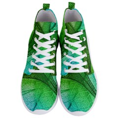 3d Leaves Texture Sheet Blue Green Men s Lightweight High Top Sneakers by Cemarart