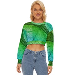 3d Leaves Texture Sheet Blue Green Lightweight Long Sleeve Sweatshirt by Cemarart