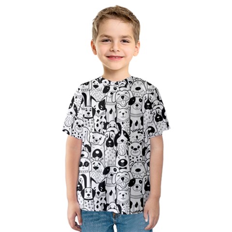 Seamless Pattern With Black White Doodle Dogs Kids  Sport Mesh T-shirt by Grandong