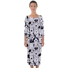 Seamless Pattern With Black White Doodle Dogs Quarter Sleeve Midi Bodycon Dress