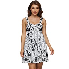 Seamless Pattern With Black White Doodle Dogs Ruffle Strap Babydoll Chiffon Dress by Grandong