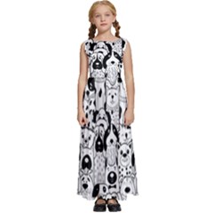 Seamless Pattern With Black White Doodle Dogs Kids  Satin Sleeveless Maxi Dress by Grandong