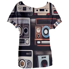 Retro Cameras Old Vintage Antique Technology Wallpaper Retrospective Women s Oversized T-shirt by Grandong