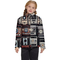 Retro Cameras Old Vintage Antique Technology Wallpaper Retrospective Kids  Puffer Bubble Jacket Coat by Grandong