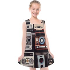 Retro Cameras Old Vintage Antique Technology Wallpaper Retrospective Kids  Cross Back Dress by Grandong