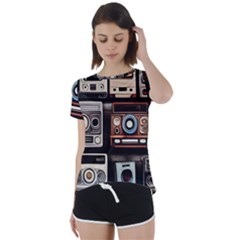 Retro Cameras Old Vintage Antique Technology Wallpaper Retrospective Short Sleeve Open Back T-shirt by Grandong