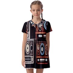 Retro Cameras Old Vintage Antique Technology Wallpaper Retrospective Kids  Asymmetric Collar Dress by Grandong