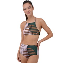 Line Forms Art Drawing Background Halter Tankini Set