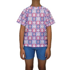 Flower Art Pattern Geometric Kids  Short Sleeve Swimwear