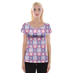 Flower Art Pattern Geometric Cap Sleeve Top